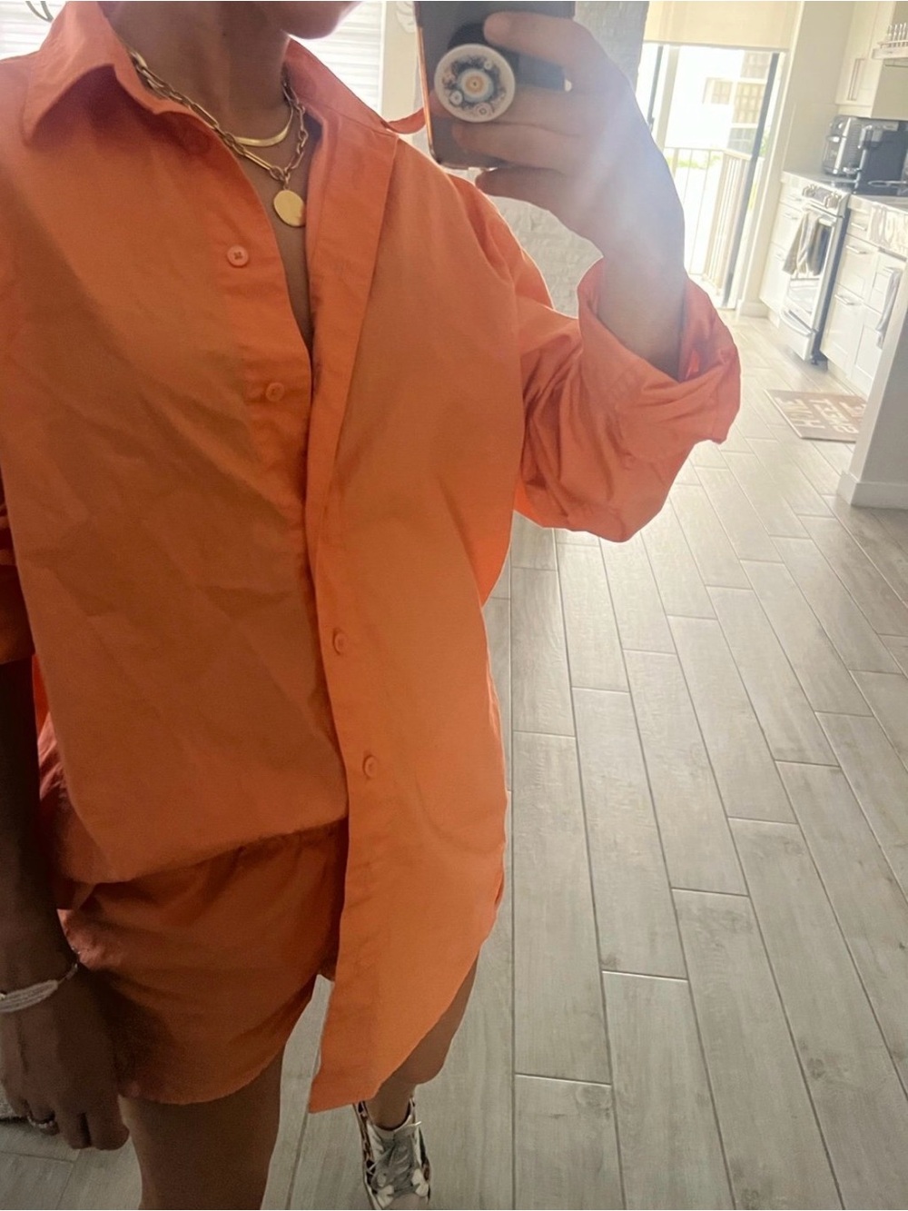 Aritzia Sunday Best Bright Orange Oversized Button-Down Shirt